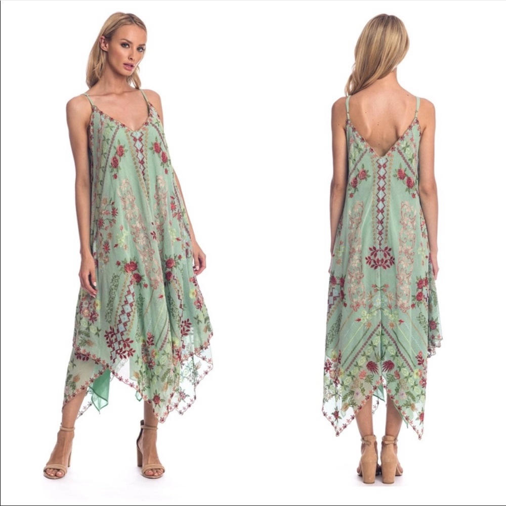 Green Tolani Floral Embroidery Summer Dress size M
